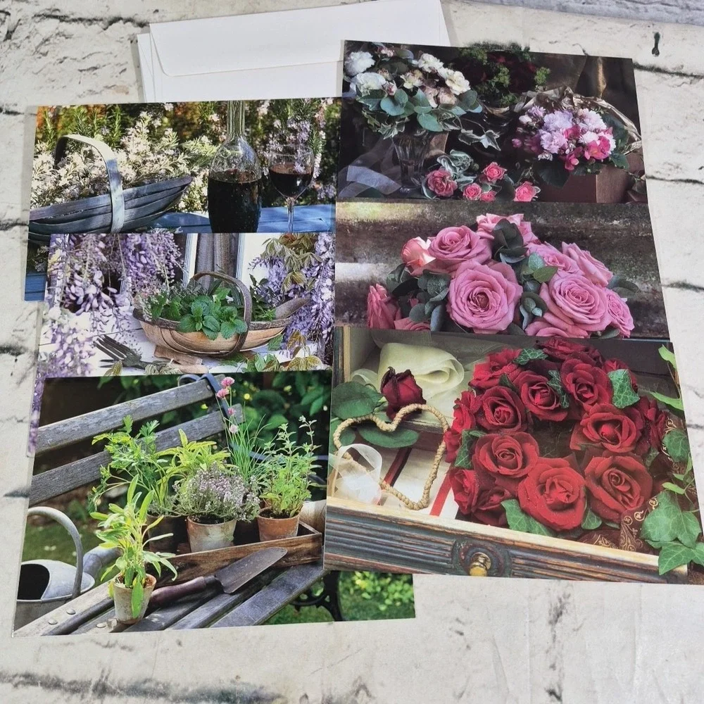 Floral Herb Botanical Themed Note Cards Photographic Roses Blank Inside Lot Of 6